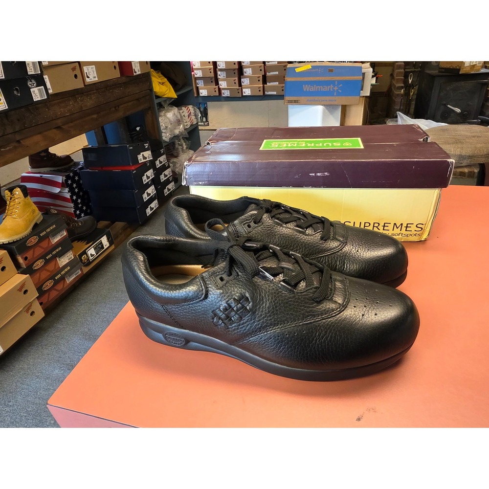 Softspots Supremes Marathon Black Leather Walking Shoes Womens 10.5 W Wide